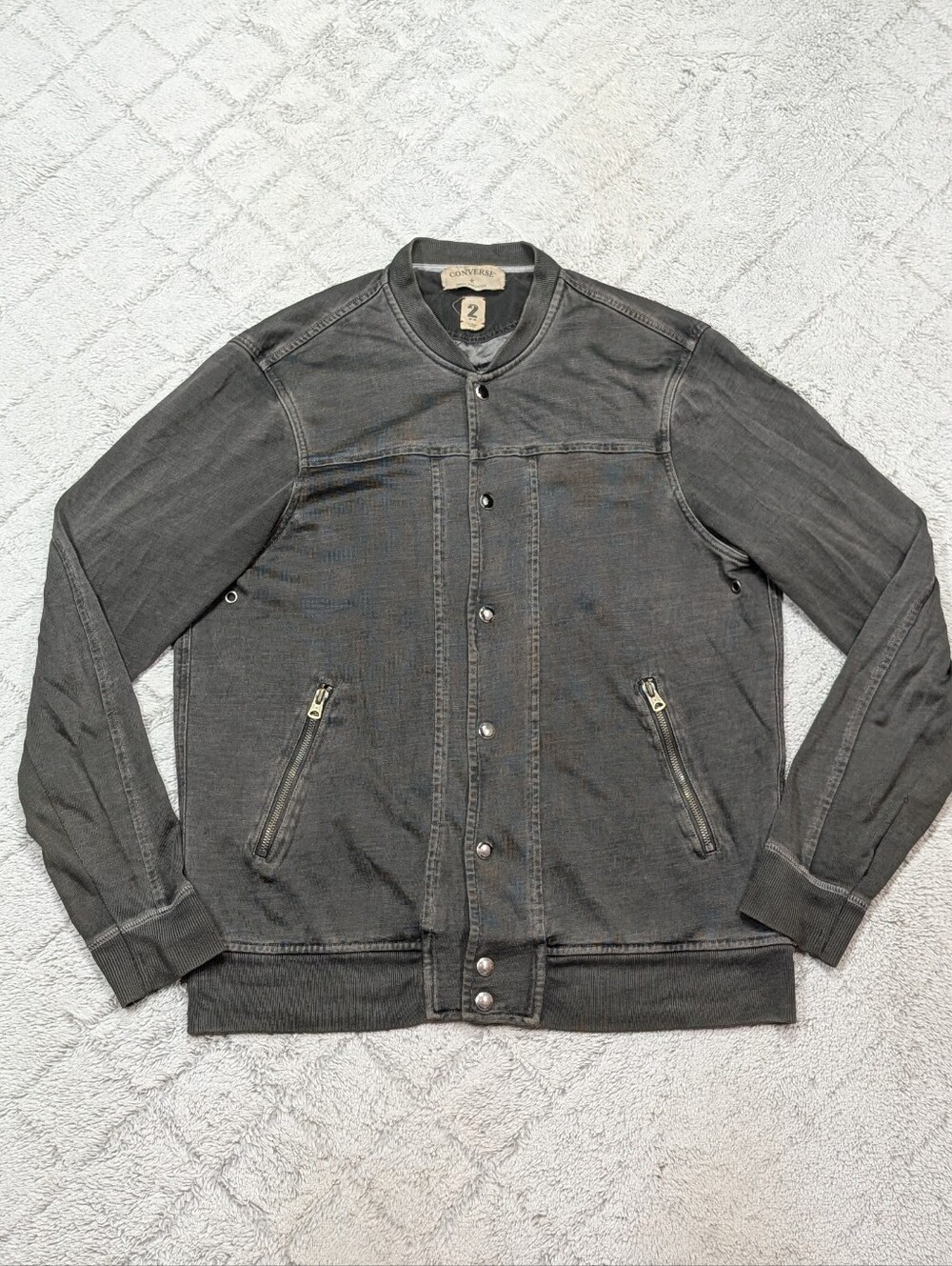 Converse John Varvatos Jacket Mens M Gray Bomber Full Zip Moto Cotton Blend